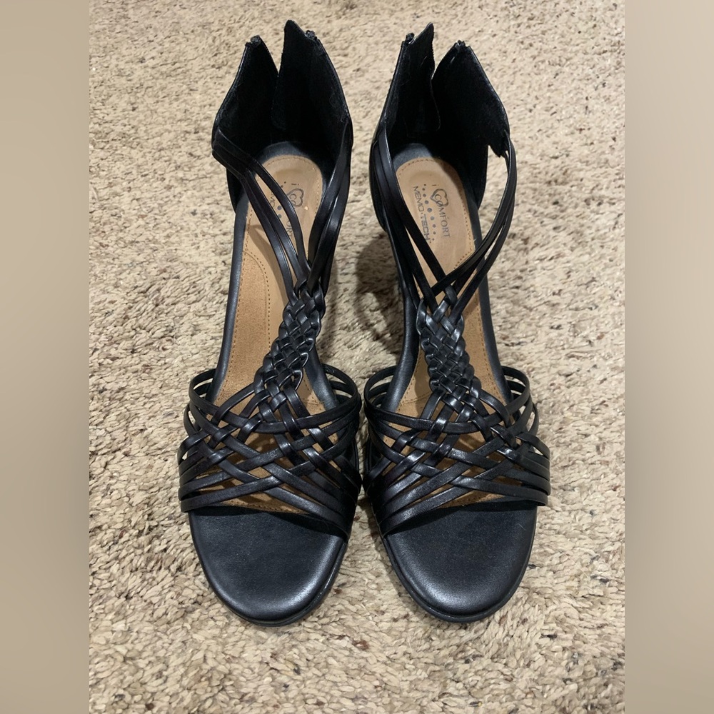 Braided Strappy Heeled Sandals in Black